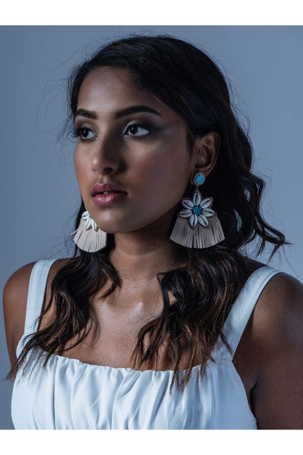 Cowrie Bead Flower Earrings - Image 3