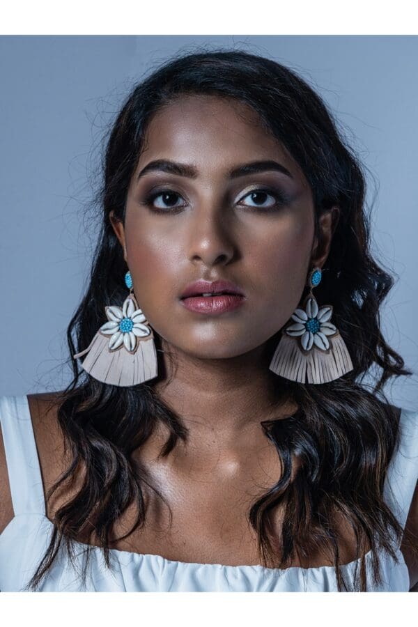 Cowrie Bead Flower Earrings - Image 2